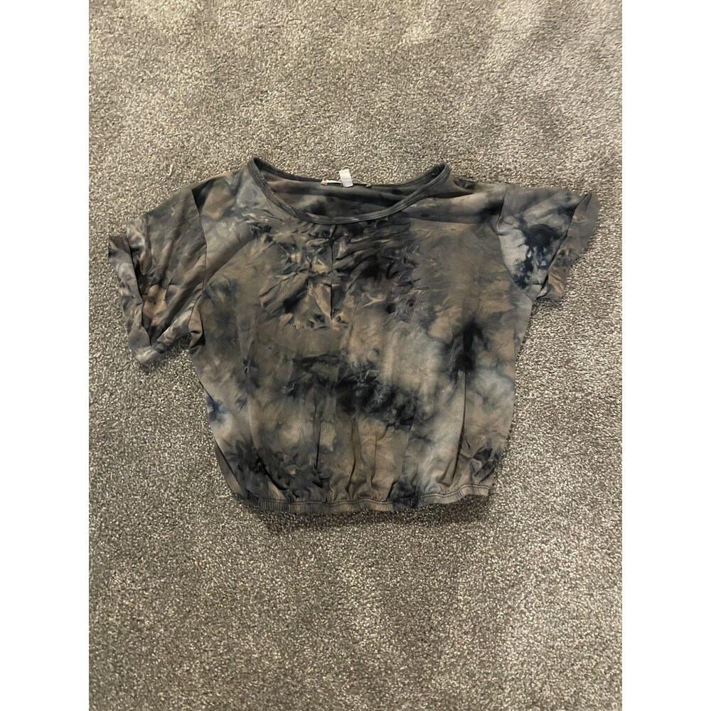 Fashion Muse Shirt Womens Medium Gray Tie Dye Cropped Scoop Neck Casual Top